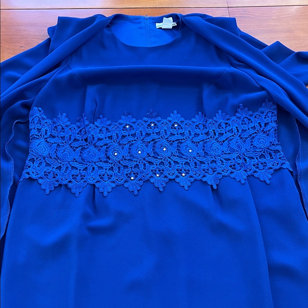 After Dark Vintage Long Sleeve Maxi Cape Dress, Royal Blue with Lace Detail 18WP - Picture 9 of 16